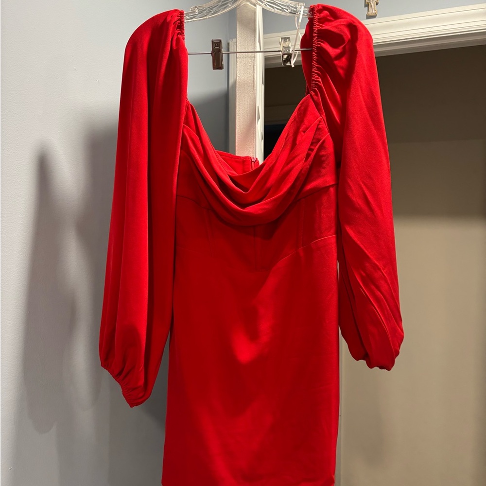 Princess Polly Red Long Sleeve Cowl Neck Sheath Dress